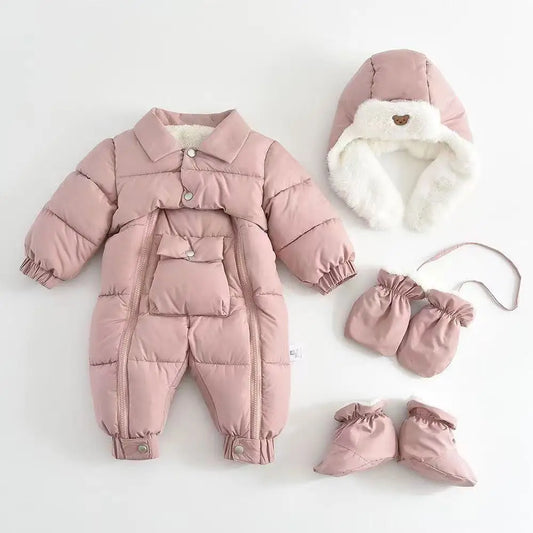 Winter Newborn Baby Snowsuit 2025 New Warm Infant Oneies Suit Include Hat, Gloves, Foot Cover Thicken Children Set 0-18 Months