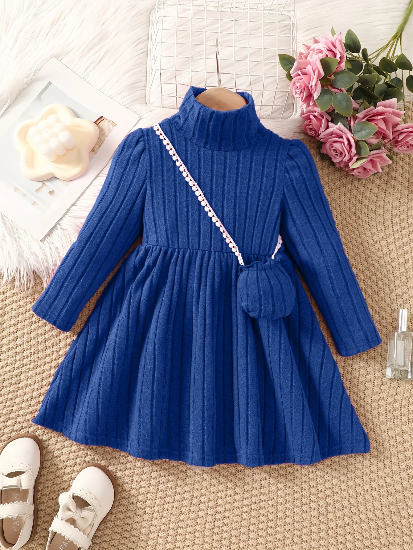Girls' Dress With Soft Texture Fabric High Neck 4 - 7 Years - BabyHaven