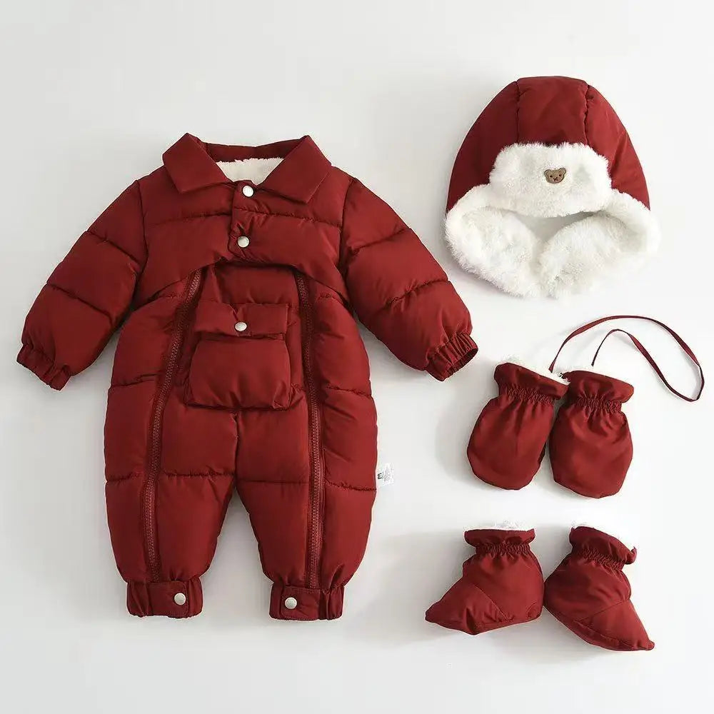 Winter Newborn Baby Snowsuit 2025 New Warm Infant Oneies Suit Include Hat, Gloves, Foot Cover Thicken Children Set 0-18 Months