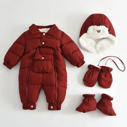 Winter Newborn Baby Snowsuit 2025 New Warm Infant Oneies Suit Include Hat, Gloves, Foot Cover Thicken Children Set 0-18 Months