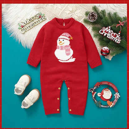 Christmas Rompers Red Winter Newborn Reindeer Knit Infant Boys Girl Long Sleeve Cartoon Snowman Rompers Toddler Outwear Clothes