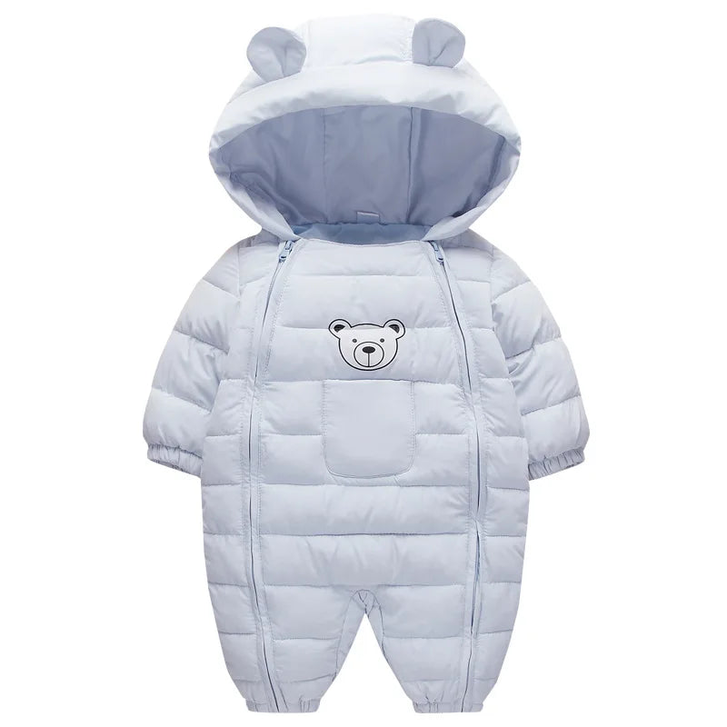 2025 Autumn Winter Baby Girls Romper Hooded Thick Cartoon Ear Cotton Baby Boys Snowsuit Newborn Jumpsuit Toddler Overalls