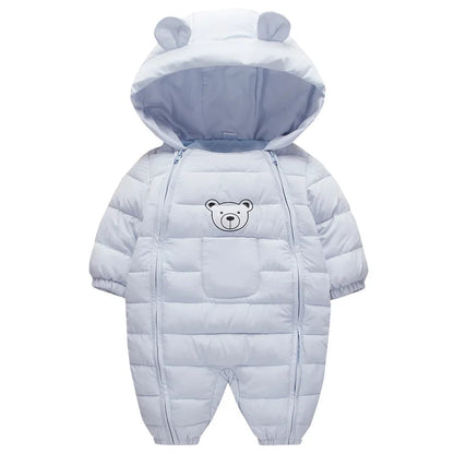 2025 Autumn Winter Baby Girls Romper Hooded Thick Cartoon Ear Cotton Baby Boys Snowsuit Newborn Jumpsuit Toddler Overalls