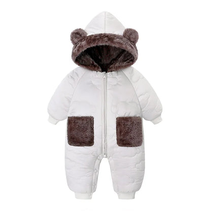 New winter new baby flannel one-piece warm cotton jacket baby plus velvet hooded 0-3 years old children's clothing