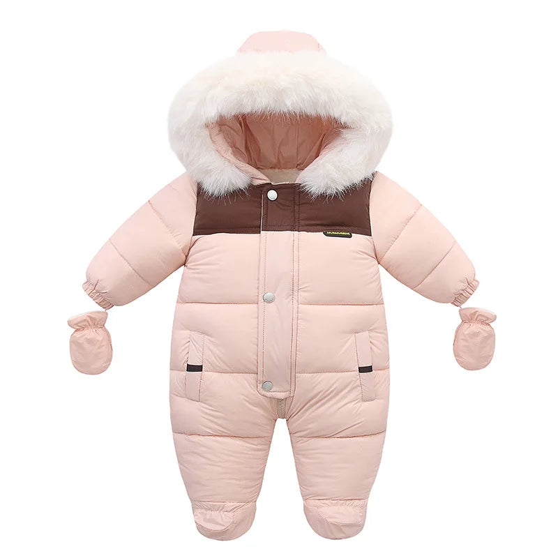Winter Newborn Girls Romper Cotton Padded Faux Fur Kids Baby Girls Down Jackets Warm Fleece Infant Girls Jumpsuit Toddler Outfit