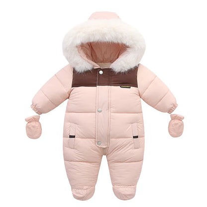 Winter Newborn Girls Romper Cotton Padded Faux Fur Kids Baby Girls Down Jackets Warm Fleece Infant Girls Jumpsuit Toddler Outfit