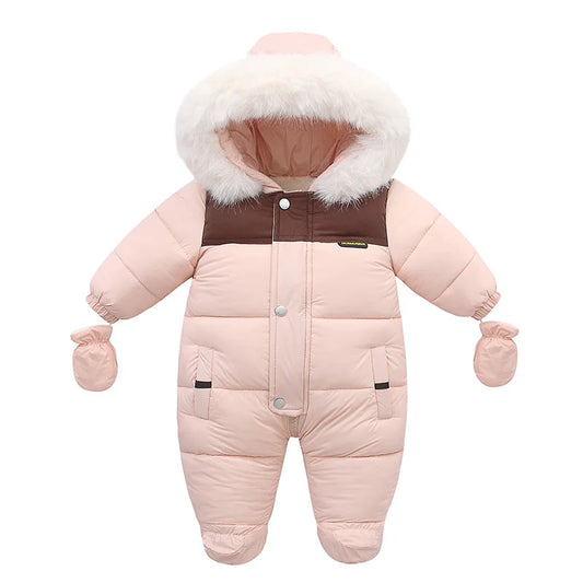 Winter Newborn Girls Romper Cotton Padded Faux Fur Kids Baby Girls Down Jackets Warm Fleece Infant Girls Jumpsuit Toddler Outfit