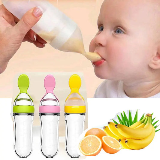 Safe Useful Silicone Baby Bottle With Spoon For Feeding