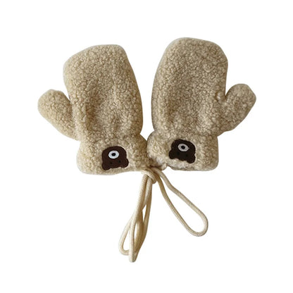 Bear Children Winter Mittens Thicken Warm Halter Baby Gloves for Girls Boys Lamb Wool Korean Kids Scarfs Baby Neck Warmer 2-6Y