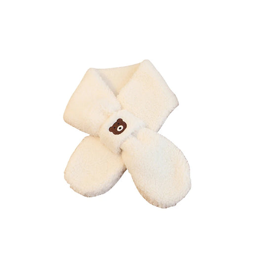 Bear Children Winter Mittens Thicken Warm Halter Baby Gloves for Girls Boys Lamb Wool Korean Kids Scarfs Baby Neck Warmer 2-6Y