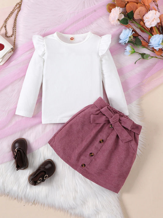 Two Piece Spring And Autumn Girl's White Striped Top Set - BabyHaven