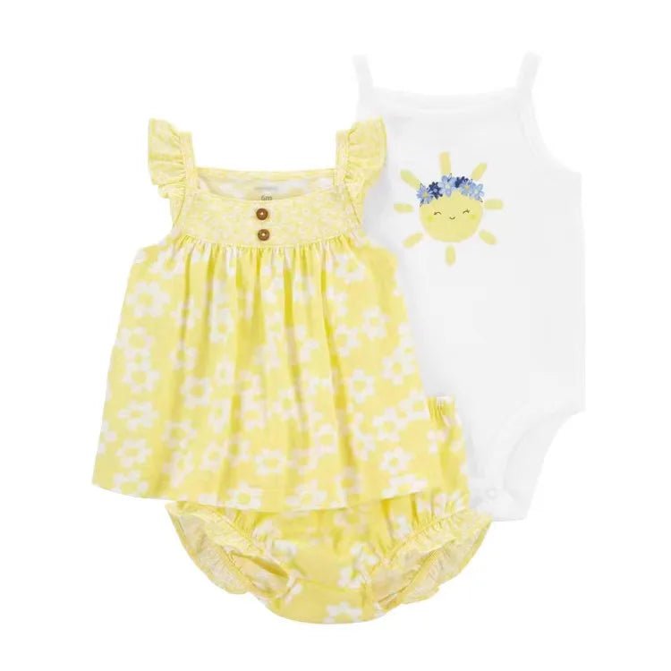 Summer Baby Girls Clothes Set Cotton Flower Fashion Infant Outfits 3Pcs - BabyHaven