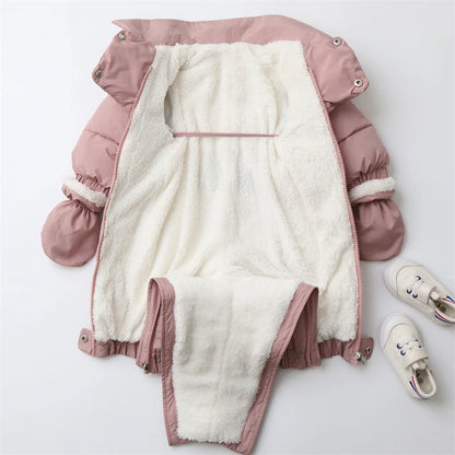 Winter Newborn Baby Snowsuit 2025 New Warm Infant Oneies Suit Include Hat, Gloves, Foot Cover Thicken Children Set 0-18 Months