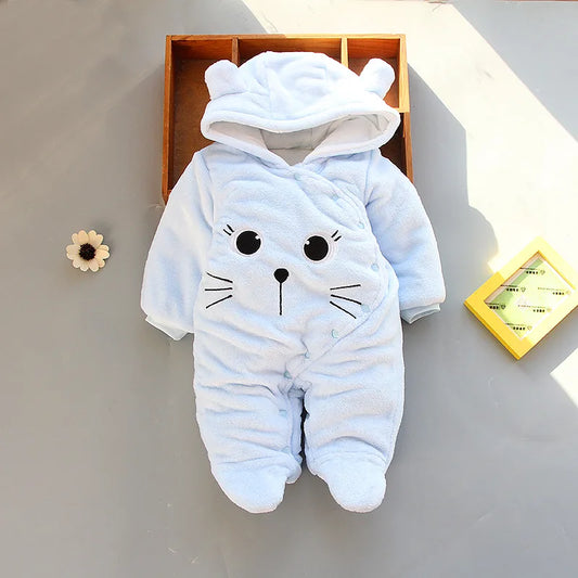 2025 Autumn Winter Baby Boy Rompers Hooded Thick Cotton Newborn Jumpsuit Infant Baby Girl Overalls Toddler New Born Coat
