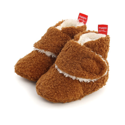 Infant Baby Boy Girl Cozy Fleece Bootie Newborn Stay On Slipper Winter Warm Gripper Non-Slip Crib Shoes