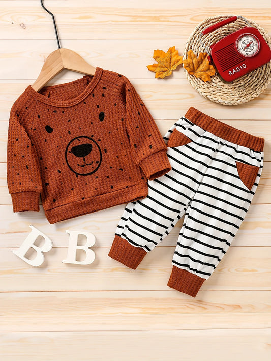 Baby Long Sleeve Waffle Cute All Seasons Plaid Pantsuits - BabyHaven