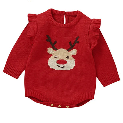 Christmas Rompers Red Winter Newborn Reindeer Knit Infant Boys Girl Long Sleeve Cartoon Snowman Rompers Toddler Outwear Clothes