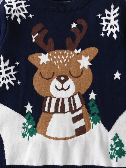 Boys and girls Christmas reindeer sweater long sleeved pullover suitable for parties, daily spring, autumn, winter