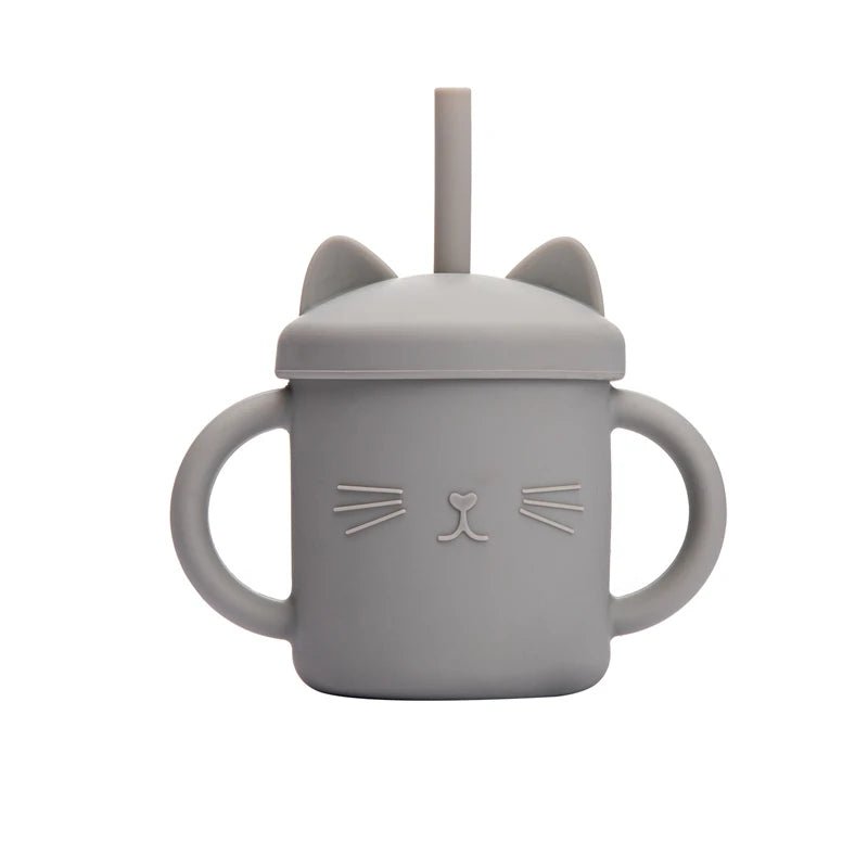 Baby Silicone Straw Feeding Cup BPA Free Children Portable Cartoon Kitty Drink Cup Kids Learning Leakproof Water Feeding Cup - BabyHaven