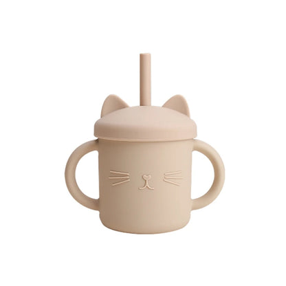 Baby Silicone Straw Feeding Cup BPA Free Children Portable Cartoon Kitty Drink Cup Kids Learning Leakproof Water Feeding Cup