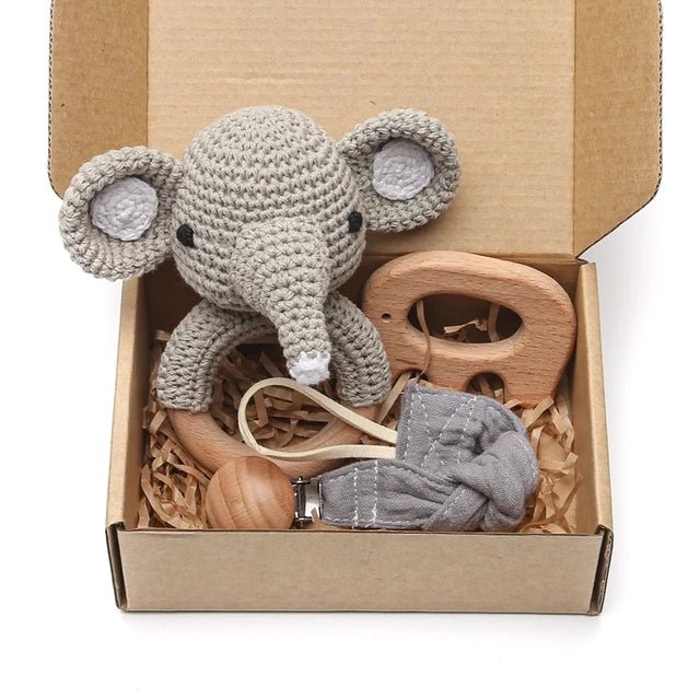 1set Baby Rattle Wooden Crochet Elephant Bells Music Teething Bracelet Pacifier Dummy Clips Gym Play Rodent Baby Products Toy - BabyHaven