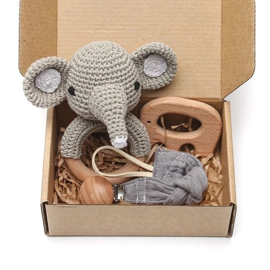 1set Baby Rattle Wooden Crochet Elephant Bells Music Teething Bracelet Pacifier Dummy Clips Gym Play Rodent Baby Products Toy - BabyHaven