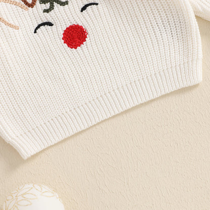 MISOWMNJOY Newborn Boy Girl Christmas Sweater Knit Baby Jumpers Cute Reindeer Head Long Sleeve Toddler Chunky Knitwear Pullover