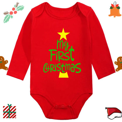 My 1st Christmas Santa Claus Elk Print Newborn Cute Long Sleeve Romper Red Cotton Baby Boys Girls Bodysuit