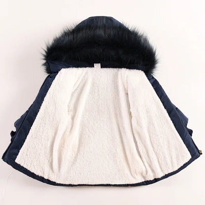 Flowers Autumn Winter Girls Jacket Fur Collar Keep Warm Little Princess Coat Hooded Zipper Baby Outerwear 1-5 Years Kids Clothes