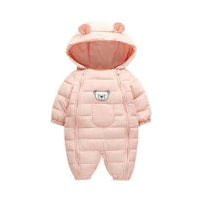 2025 Autumn Winter Baby Girls Romper Hooded Thick Cartoon Ear Cotton Baby Boys Snowsuit Newborn Jumpsuit Toddler Overalls