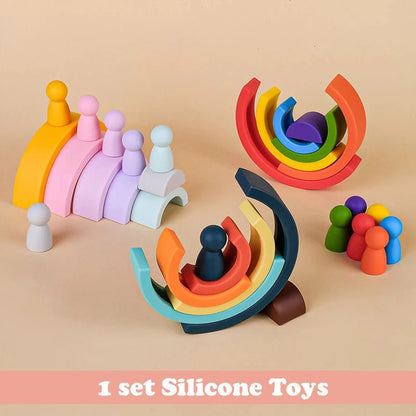 New 6 - 10pcs Baby Silicone Building Block BPA Free Rainbow Soft Block 3D Educational Montessori Toys Baby Teether Gifts - BabyHaven
