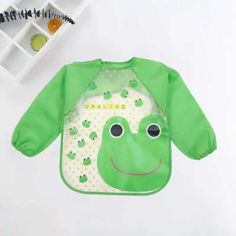 Baby Bibs Cute Colorful Cartoon Waterproof Bib Infant Eating Children Drawing Long Sleeve Pocket Apron Self Feeding Baby 0-3Y