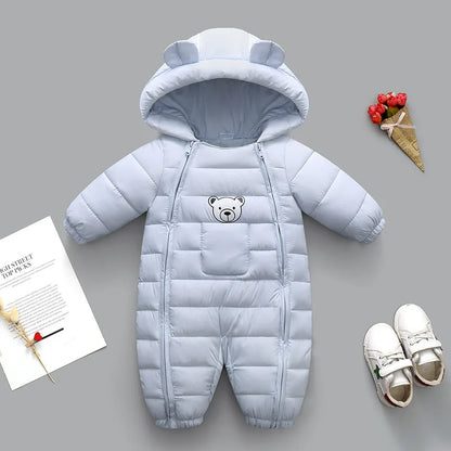 2025 Autumn Winter Baby Girls Romper Hooded Thick Cartoon Ear Cotton Baby Boys Snowsuit Newborn Jumpsuit Toddler Overalls
