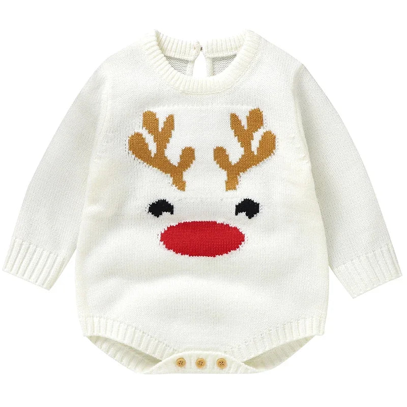 Christmas Rompers Red Winter Newborn Reindeer Knit Infant Boys Girl Long Sleeve Cartoon Snowman Rompers Toddler Outwear Clothes
