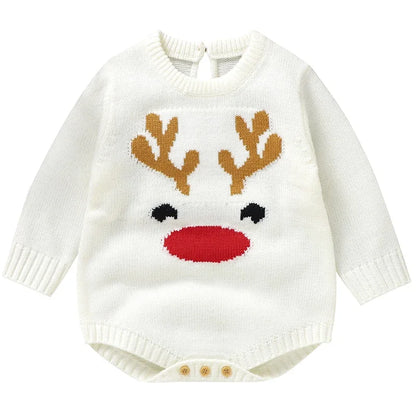 Christmas Rompers Red Winter Newborn Reindeer Knit Infant Boys Girl Long Sleeve Cartoon Snowman Rompers Toddler Outwear Clothes