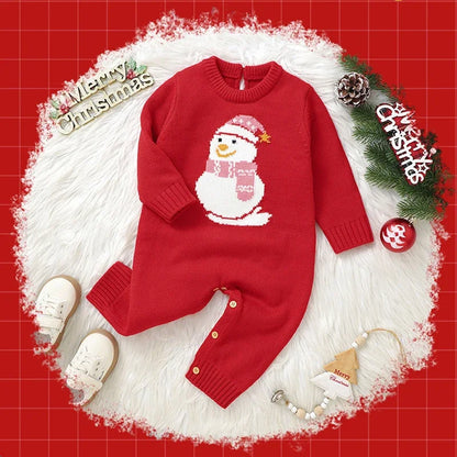 Christmas Rompers Red Winter Newborn Reindeer Knit Infant Boys Girl Long Sleeve Cartoon Snowman Rompers Toddler Outwear Clothes