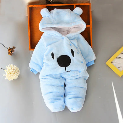 2025 Autumn Winter Baby Boy Rompers Hooded Thick Cotton Newborn Jumpsuit Infant Baby Girl Overalls Toddler New Born Coat