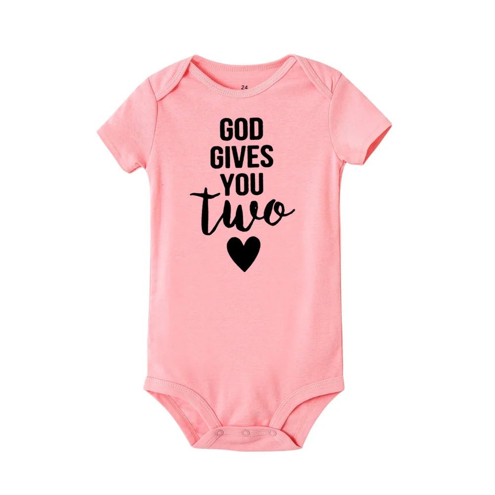 Twins Newborn Baby Bodysuit Summer Infant Short Sleeve Jumpsuit Unisex Pregnancy Announcement Gift - BabyHaven