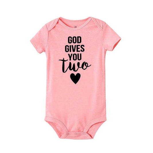Twins Newborn Baby Bodysuit Summer Infant Short Sleeve Jumpsuit Unisex Pregnancy Announcement Gift - BabyHaven