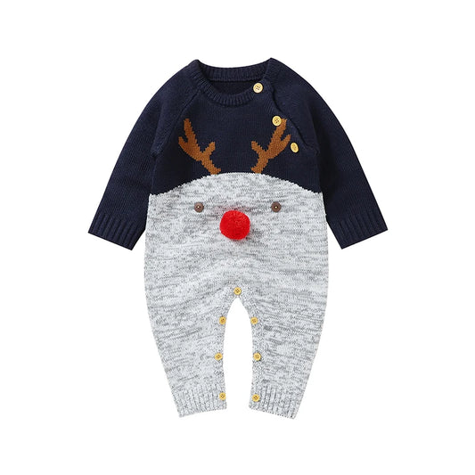 Baby Boys Christmas Rompers Reindeer Knitted Infantil Jumpsuits Toddler Girls New Year's Costume Children Overalls Clothes 0-2