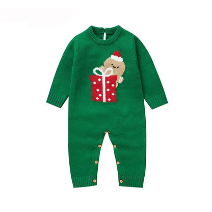 Christmas Rompers Red Winter Newborn Reindeer Knit Infant Boys Girl Long Sleeve Cartoon Snowman Rompers Toddler Outwear Clothes