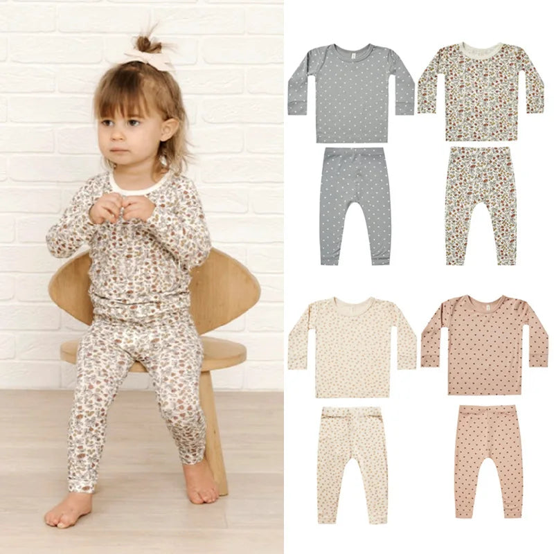 6-36M Newborn Kid baby Boys Girls Clothes set Long Sleeve Print T Shirt Top and Pant suit Homewear ModaL Cute 2pcs Outfits set