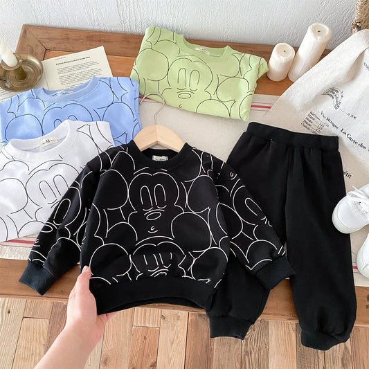 Black Print Mickey Cartoon Sweatshirt Set Baby Clothes Outfit