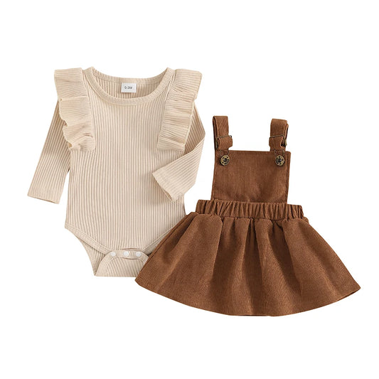 Infant Baby Girl Clothes Ruffles Ribbed Romper Skirt Dress Set