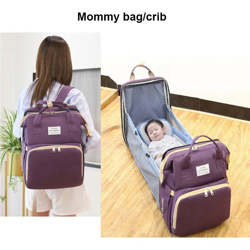 New Folding Mommy Bag Lightweight Portable Crib Bed Backpack