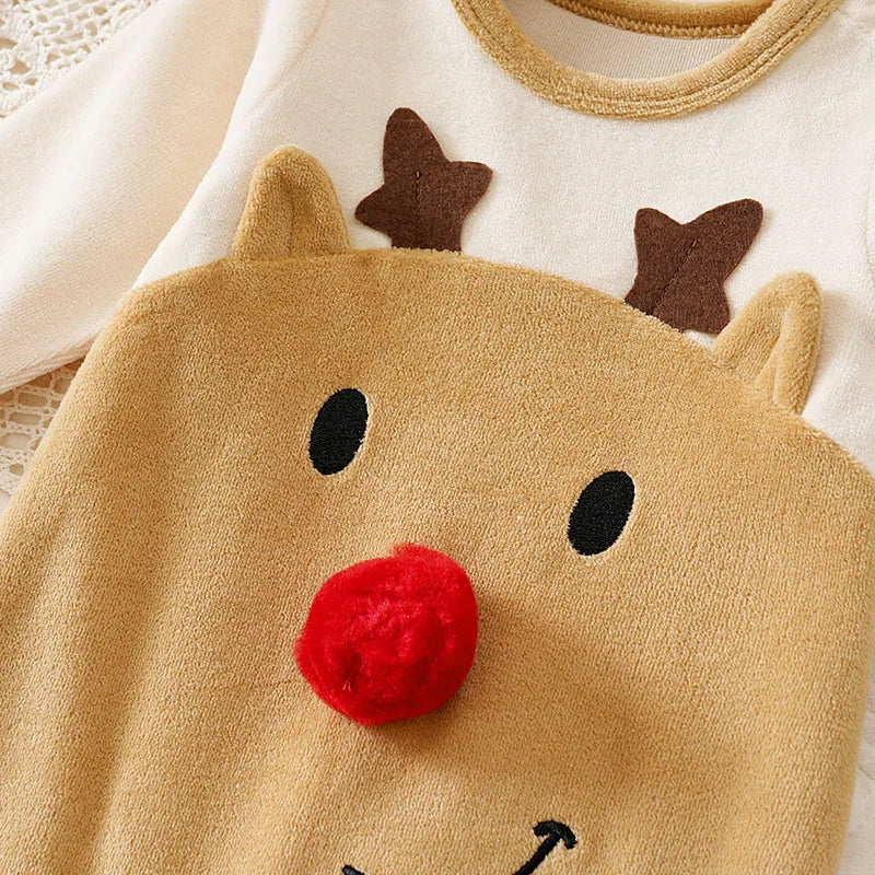 Christmas Reindeer Coppernose Onesie Baby Lovely Autumn and Winter Warmth Comfortable Romper Newborn Knitted Soft Outdoor Soft