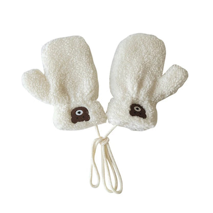 Bear Children Winter Mittens Thicken Warm Halter Baby Gloves for Girls Boys Lamb Wool Korean Kids Scarfs Baby Neck Warmer 2-6Y