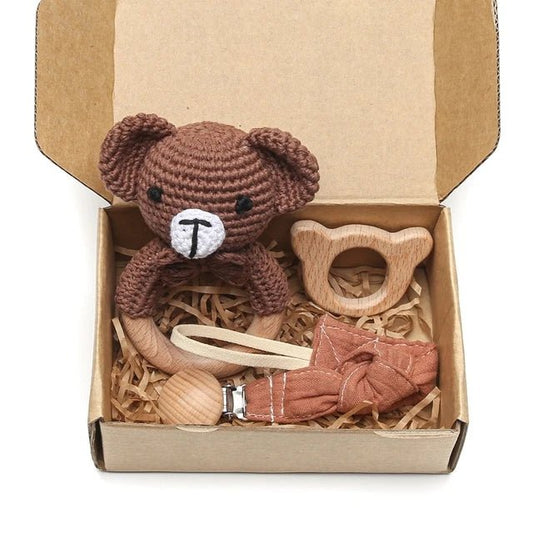1set Baby Rattle Wooden Crochet Elephant Bells Music Teething Bracelet Pacifier Dummy Clips Gym Play Rodent Baby Products Toy - BabyHaven