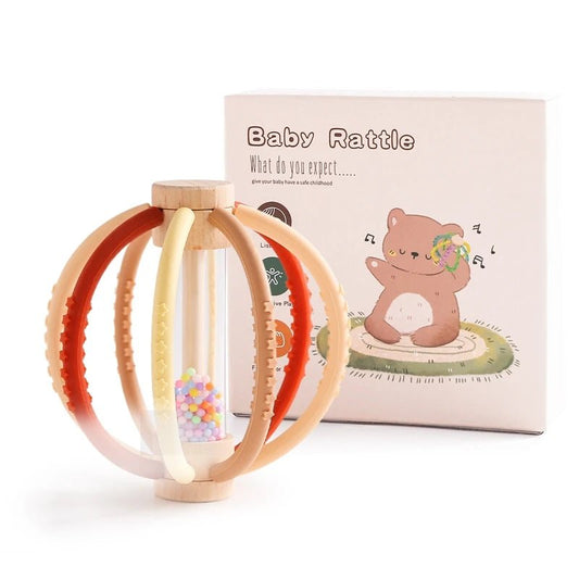 Baby Rattle Toy Wooden Rain Drum With Silicone Baby Sensory Touch Toy Newborn Dental Care Gum Anti - eating Hand Molar Stick Gif - BabyHaven