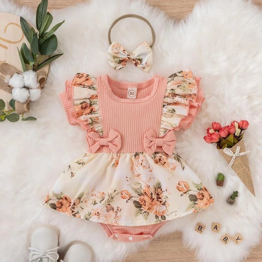 Summer Baby Girl Dress With Bowknot Striped Jumpsuit - BabyHaven